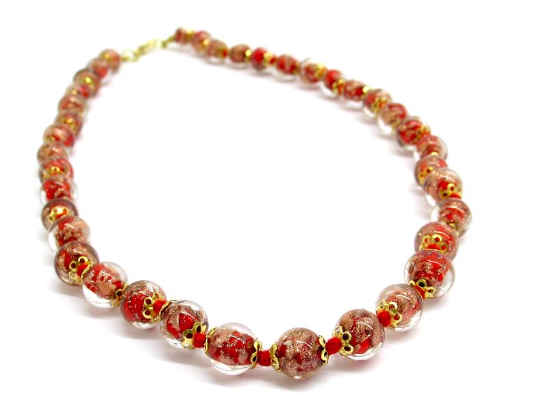 Murano Bead Necklace, made with beads 12 mm in diameter ( COLPE0127 ) available in 5 colour, made entirely handmade by Murano master glass-makers with the lampwork technique, in our factory in  Murano - Italy, with Avventurina glass insertions, 45 cm long.