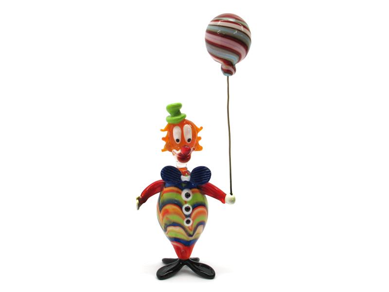 Clown in vetro di Murano, 160x70 mm ( OGV5 SPIRITOSO PALLONCINO ) realizzato interamente a mano dai nostri Maestri Vetrai nell' isola di Murano - Venezia, con la tecnica della lavorazione lume, con inserti in vetro di Murano colorato, disponibile in colori assortiti.