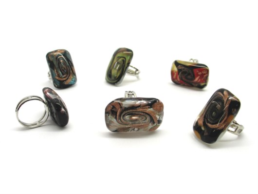 Murano Glass  Ring - Murano glass rings fantasy - AV0109 - rectangular shape