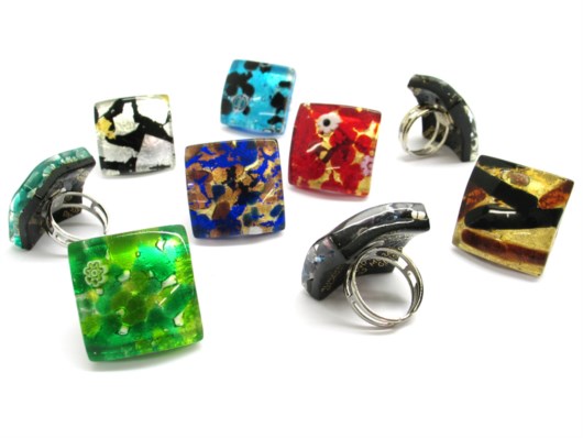 Murano Glass  Ring - Murano Glass Ring in curved square shape - AV0113 - 27X27 MM