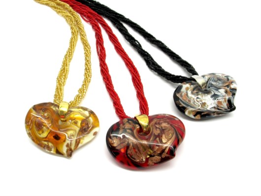 Murano Glass Necklaces - murano glass heart necklace - COLV0312 - 50x38 mm