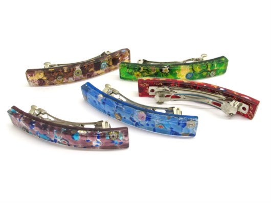 Economic Products - Murano Glass big rectangular Hair Clips - FCg  - 90x10 mm