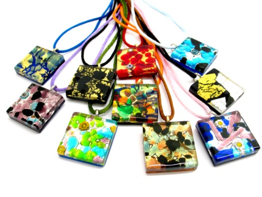 Murano Glass Pendants - Murano Glass jewellery flat square Pendants - PEMG04 -  30x30 mm