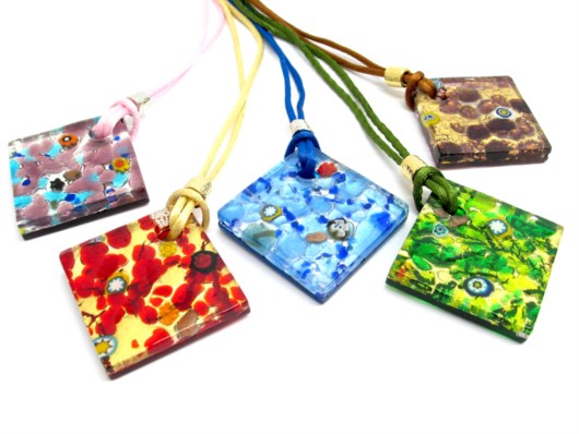 Murano Glass Pendants - Murano Glass pendant diagonal shape - PEMG10002 - 40x40 mm 