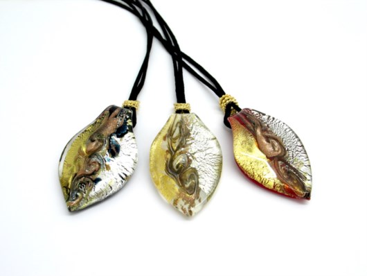 Murano Glass Pendants - Murano Glass leaf Pendants - COLV0234 - 50x30 mm