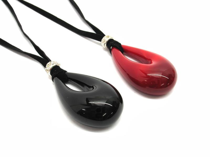 Murano glass drops necklace, 50x30 mm ( COLV0160 ) available in 3 colours, made entirely handmade by Murano master glass-makers with the lampwork technique, from Murano - Italy, with Murano Glass in colored pasta, and cotton cord in black color (50 cm)