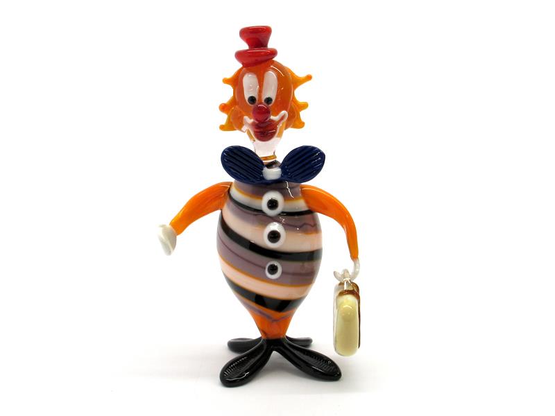 Hand made Glass Clowns ( OGV5 SPIRITOSO VALIGIA ) 110x70 mm, available in 10 assorted colours, made entirely handmade by our Murano master glass-makers with the lampwork technique, in our factory in Murano Italy.
