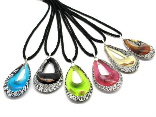Murano Glass Necklaces - Murano Glass oval Necklaces - COLV0287 - 60x30 mm