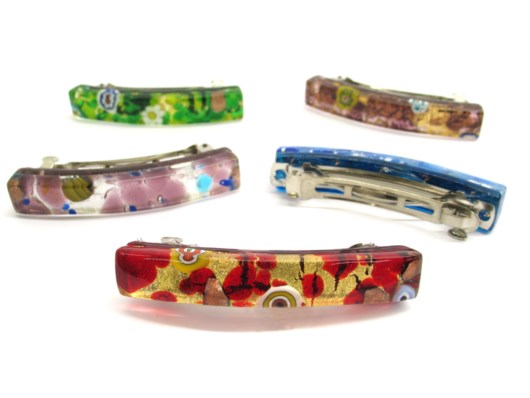 Economic Products - Murano Glass rectangle Hair Clips - FCP  - 60x10 mm