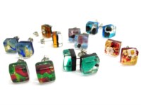 Murano Glass Earrings - Murano square Earrings - OREQ01 - 10x10 mm